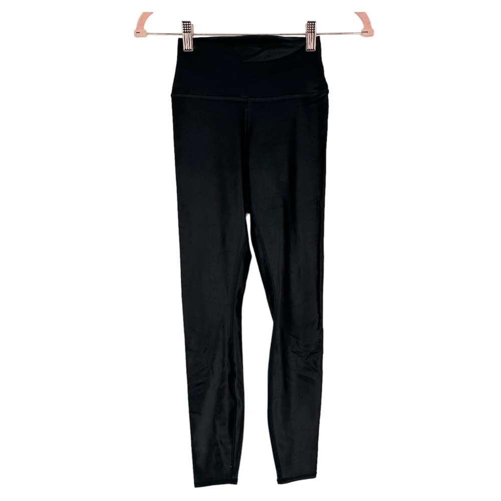 Alo Yoga Leggings Womens XS Black Metallic Cropped Athleisure Shinny Active